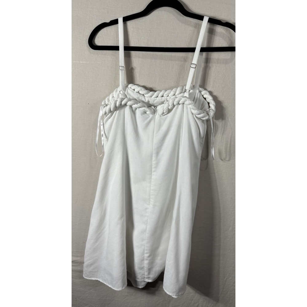 Lulus White Braided Trim Mini Dress Women's Medium Linen Blend Coastal Boho - Picture 3 of 8